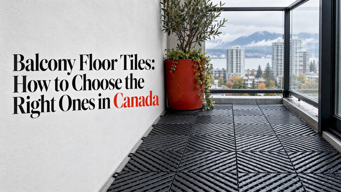 Snap-lock tiles covering a Canadian condo balcony