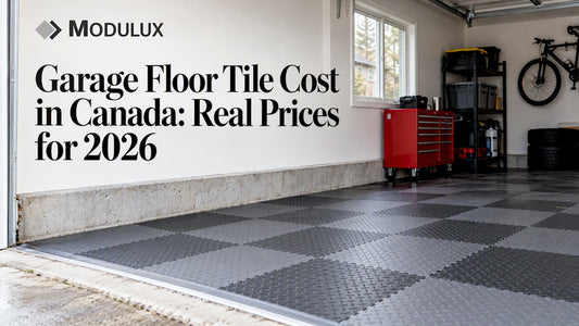 Snap-lock tiles covering a Canadian garage floor