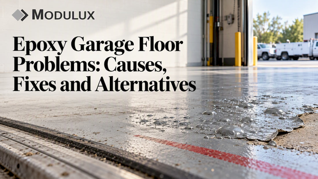 Blistered epoxy coating in a maintenance bay