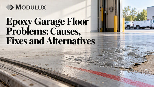 Blistered epoxy coating in a maintenance bay